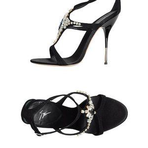 Giuseppe Zanotti Dark Navy Suede Crystal Embellished Strappy Sandals Size 40